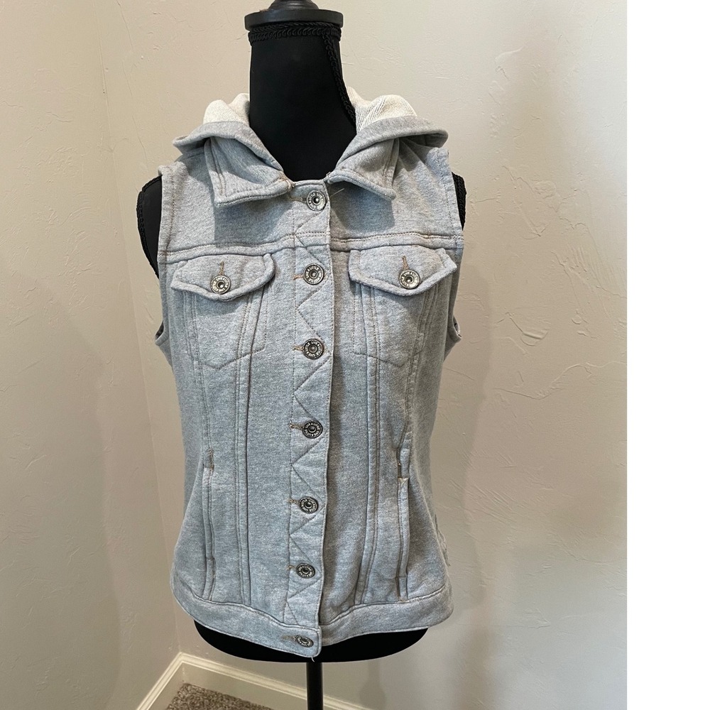 Back In The Saddle Womens Gray Cotton Hooded Button Front Vest Size M FT3456